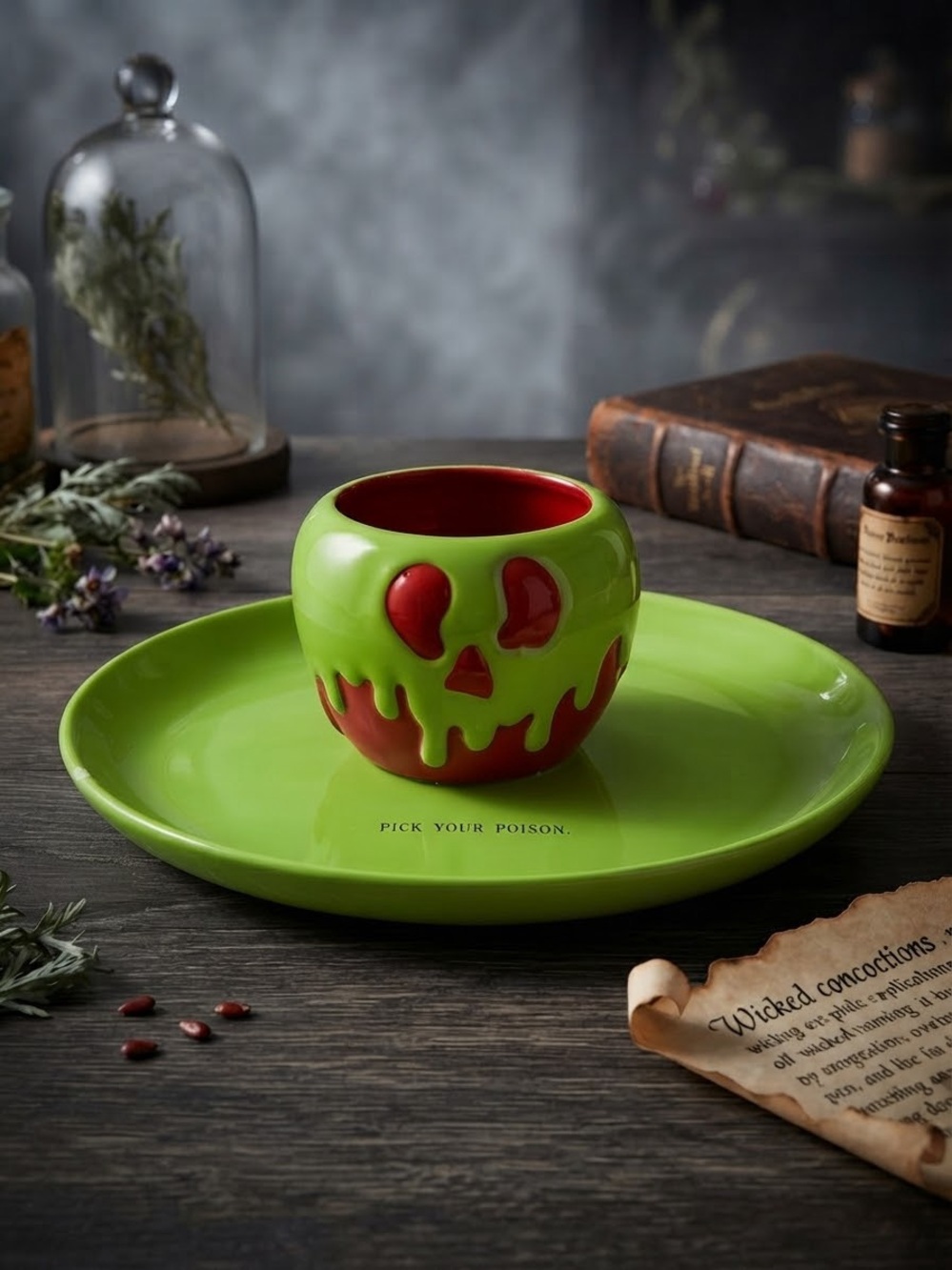 Rae Dunn x Disney Villain Green and Red chip & dip - Halloween Serving Bowl